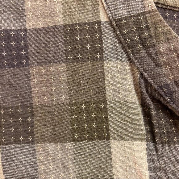 Language of the Birds Women Linen Top Size S Brown Plaid Stitched Lagenlook Boho - Picture 5 of 12